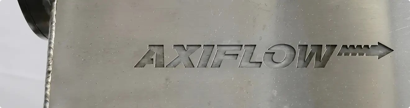 Axiflow logo laser-etched on an Axiflow pump